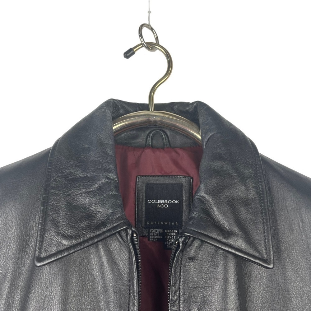 COLEBROOK & COMPANY 90S BLACK LEATHER XS PETITE ZIP UP JACKET - Picture 10 of 13
